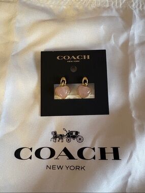 Coach Gold-Tone Pink Heart Drop Earrings